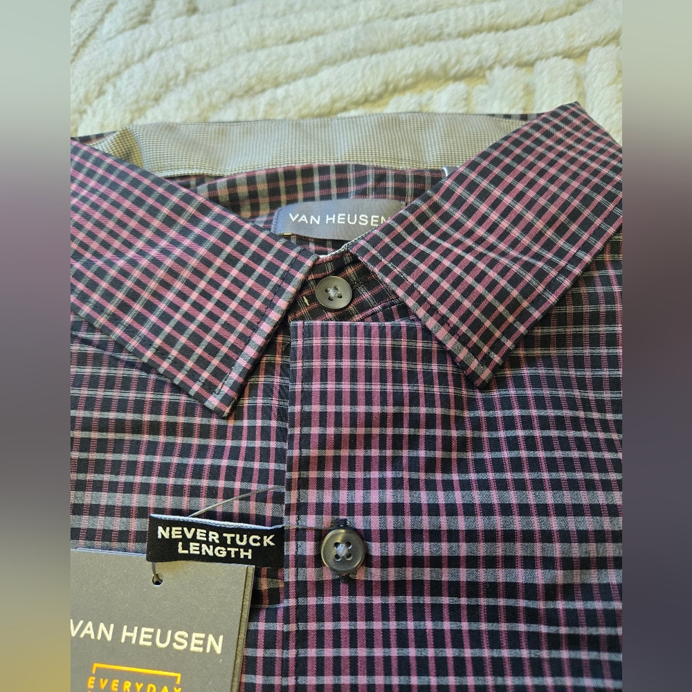 Van Heusen Men's Purple and Black Plaid Button Up Shirt Size Large NWT - Picture 2 of 9